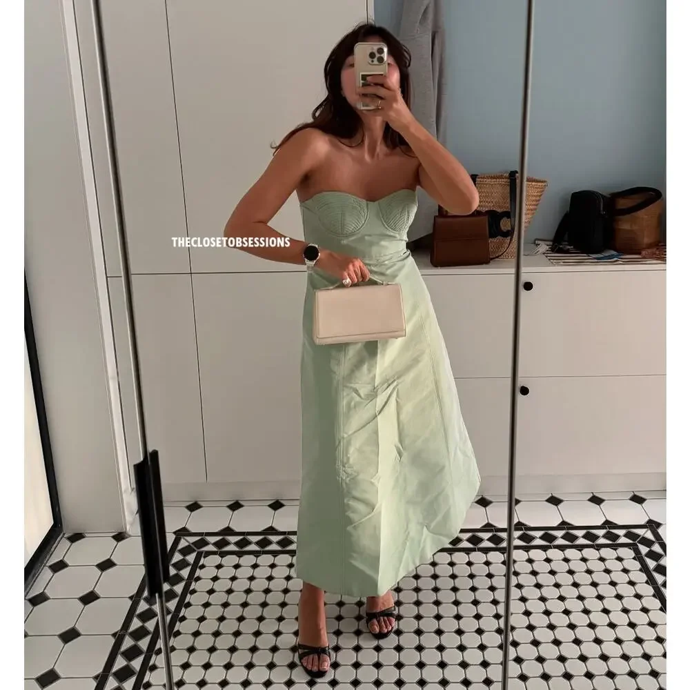 MANGO Corset-Style Strapless Midi Dress 💚✨ NWT - Picture 13 of 16